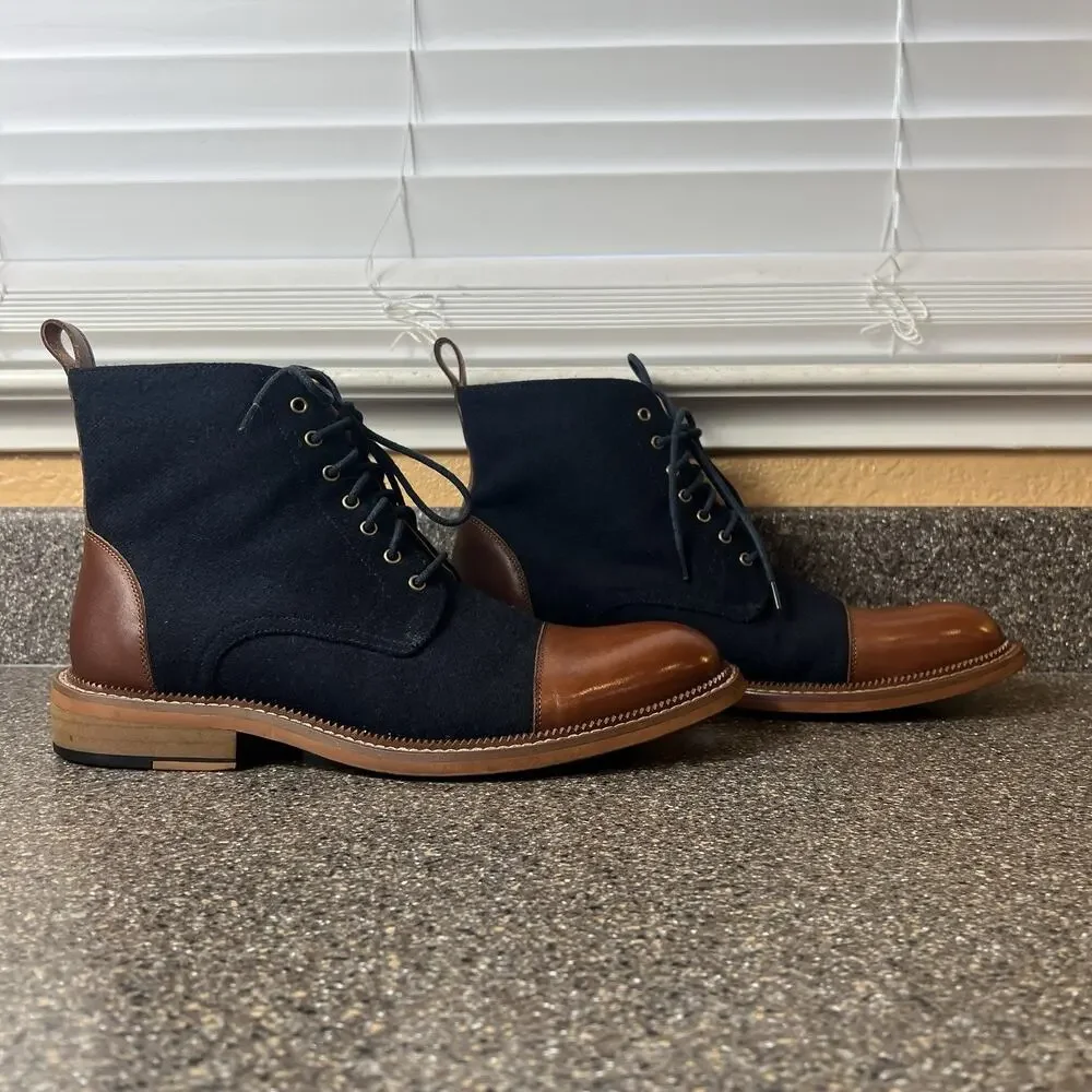 VINTAGE FOUNDRY CO Mens Size 10 Remington Boots Blue/Brown Ankle Lace Up Leather